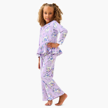 Juniors Unicorn Print T-shirt and Pyjama Set - Purple / 2-3 yrs