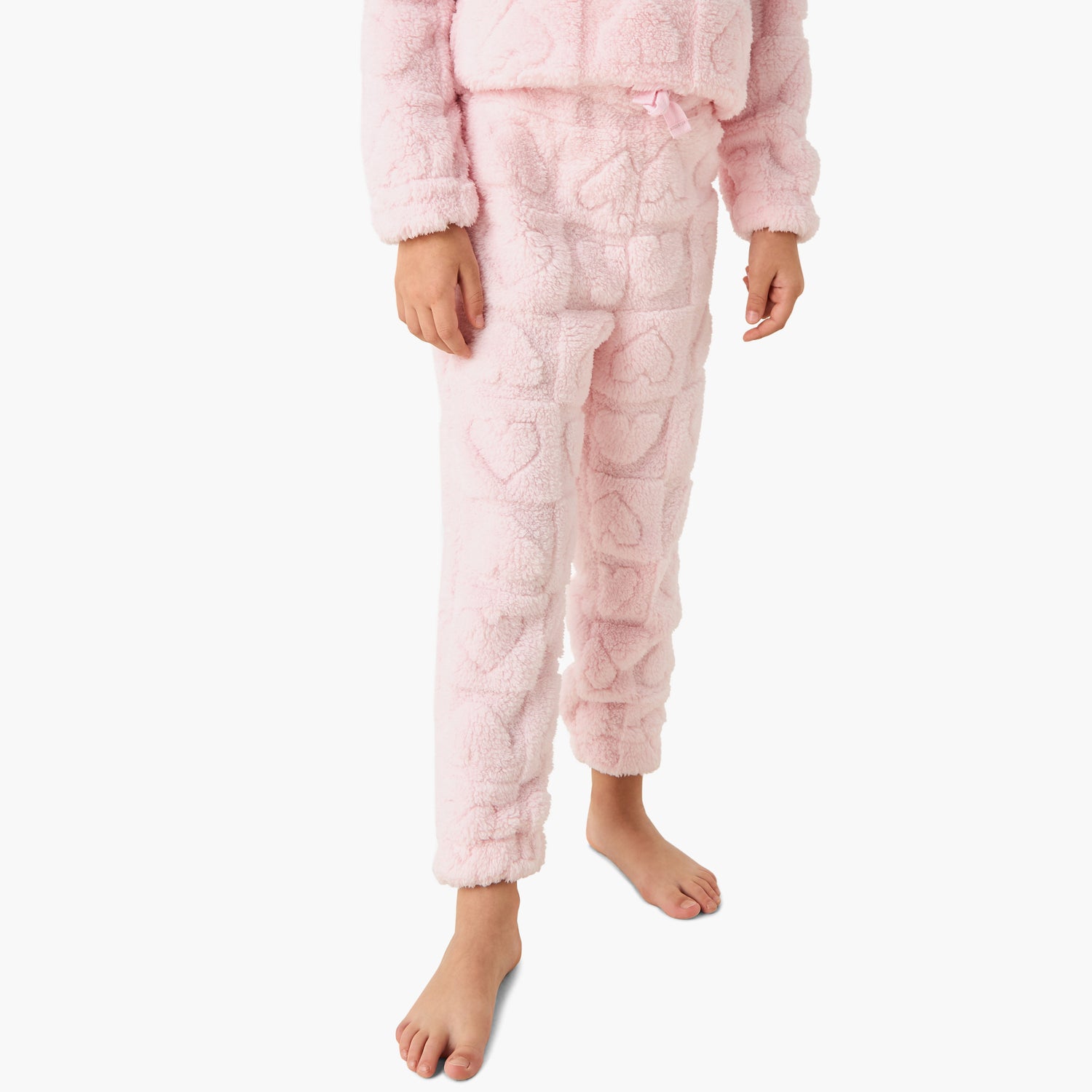 Juniors Girls Pyjama Set with Heart Embossed Print - Polyester - Long Sleeves - Crew Neck