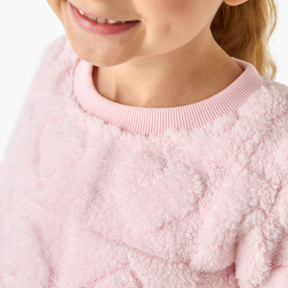 Juniors Girls Pyjama Set with Heart Embossed Print - Polyester - Long Sleeves - Crew Neck