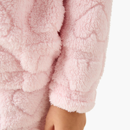 Juniors Girls Pyjama Set with Heart Embossed Print - Polyester - Long Sleeves - Crew Neck