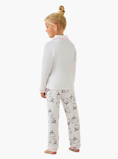 Juniors Cotton Collared Long Sleeves Pyjama Set with Bear Print-baby-girls-clothing-winterwear-pyjamasets-image-4