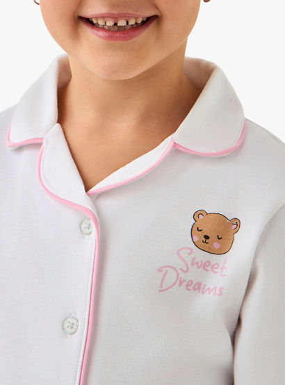 Juniors Cotton Collared Long Sleeves Pyjama Set with Bear Print-baby-girls-clothing-winterwear-pyjamasets-image-5