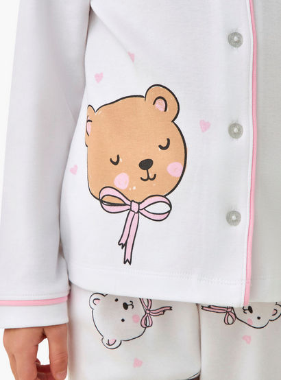 Juniors Cotton Collared Long Sleeves Pyjama Set with Bear Print-baby-girls-clothing-winterwear-pyjamasets-image-6