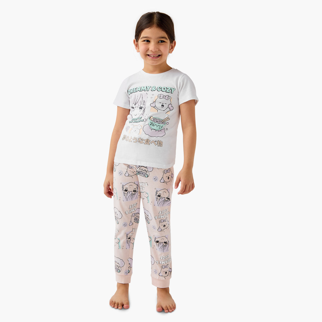 Juniors Printed T-shirt and Pyjama Set - White / 2-3 yrs