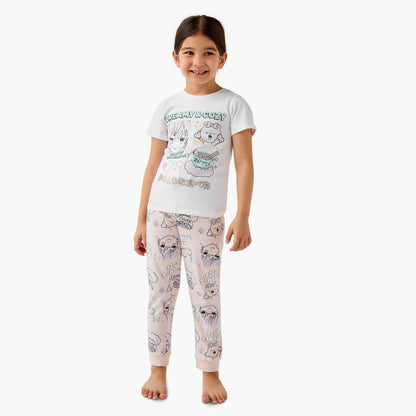 Juniors Printed T-shirt and Pyjama Set - White / 2-3 yrs