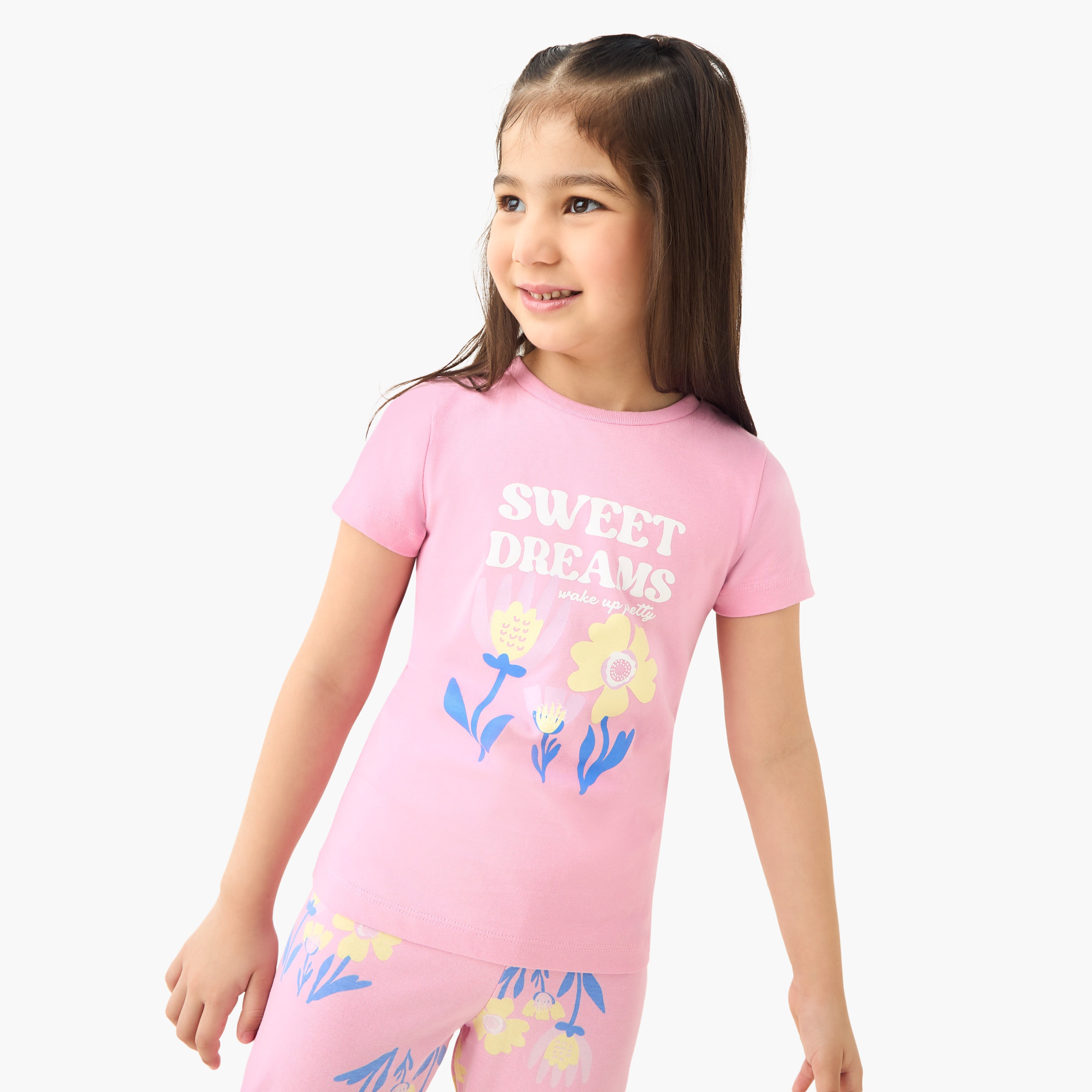 Juniors Floral Print T-shirt and Pyjama Set