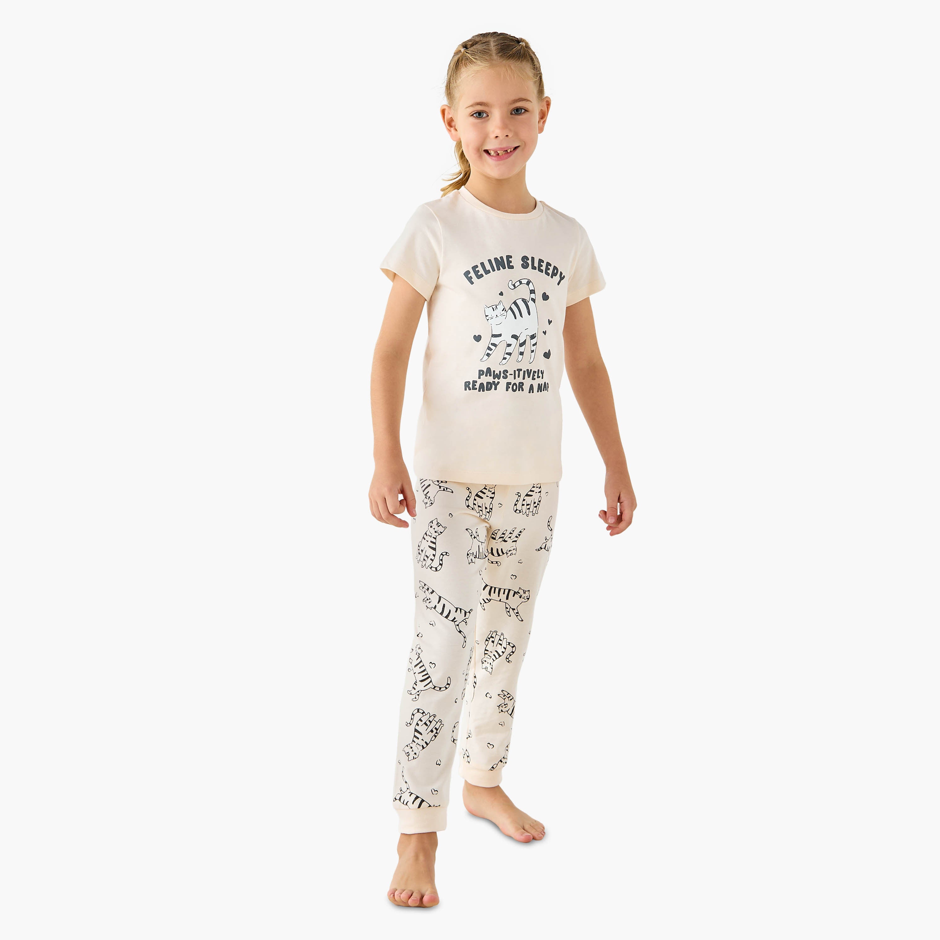Juniors Cat Print T-shirt and Leggings Set - Cream / 2-3 yrs
