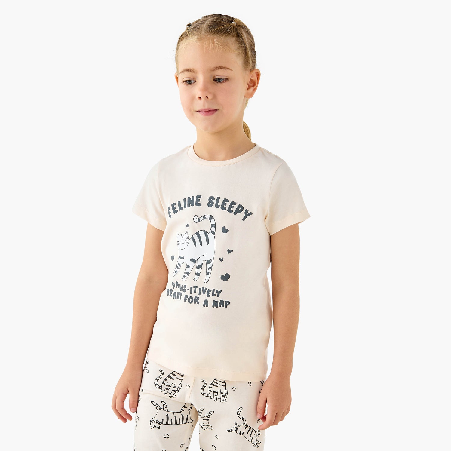 Juniors Cat Print T-shirt and Leggings Set