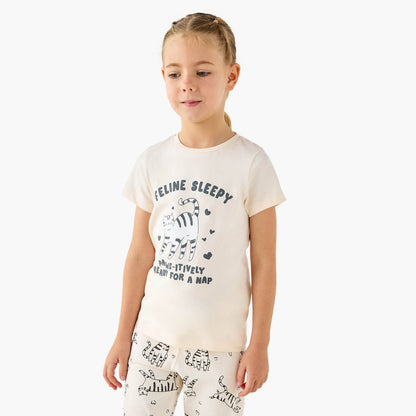 Juniors Cat Print T-shirt and Leggings Set