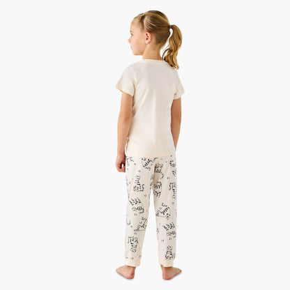 Juniors Cat Print T-shirt and Leggings Set