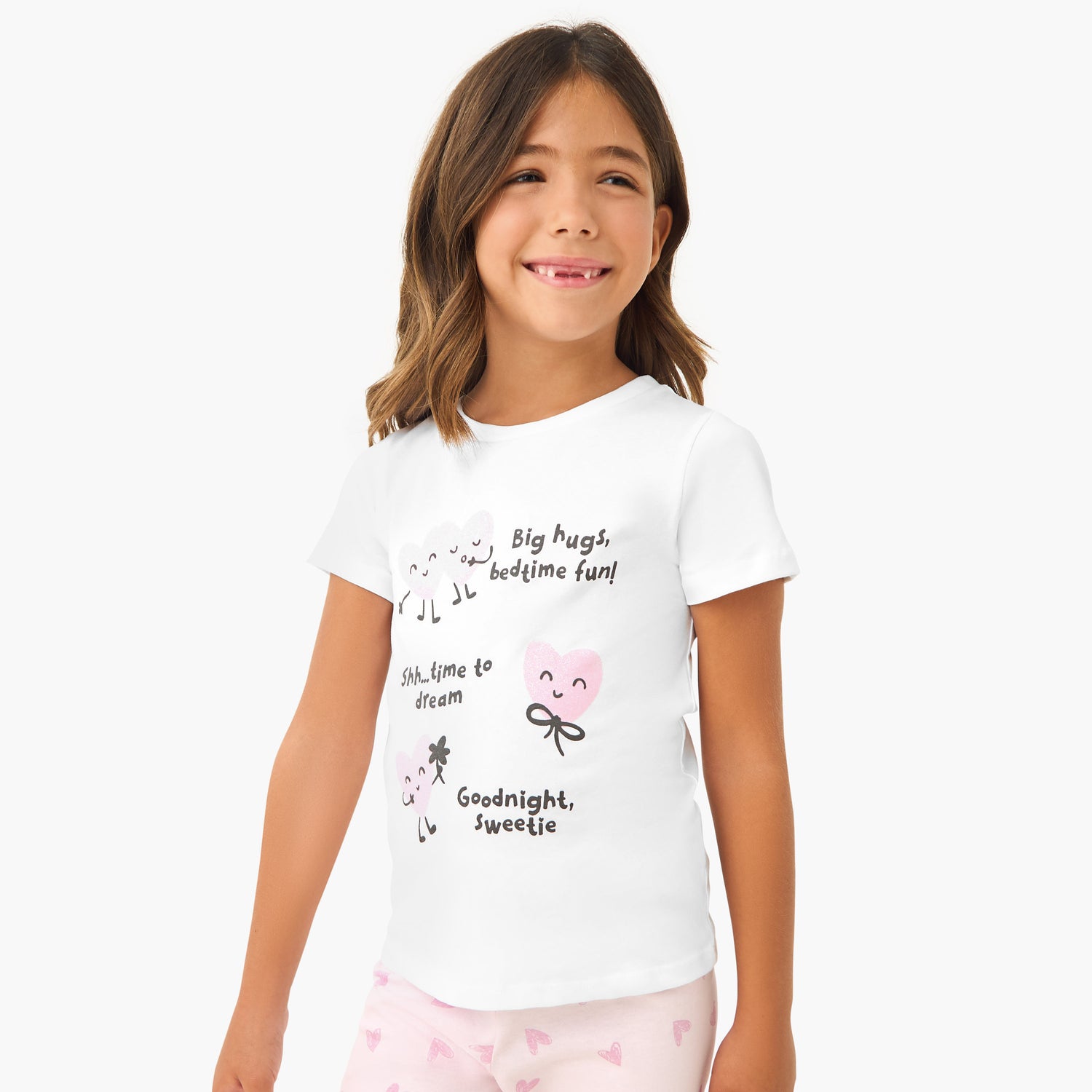 Juniors Heart Print T-shirt and Pyjama Set