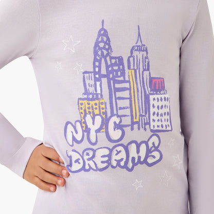 Juniors Cotton Crew Neck Long Sleeves Pyjama Set with NYC Print