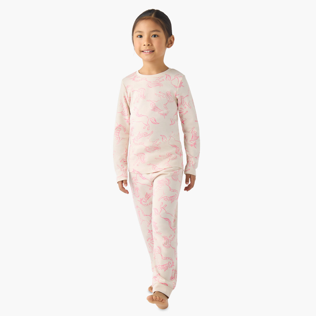 Juniors Cotton Crew Neck Long Sleeves Pyjama Set with Unicorn Print - Beige / 2-3 yrs