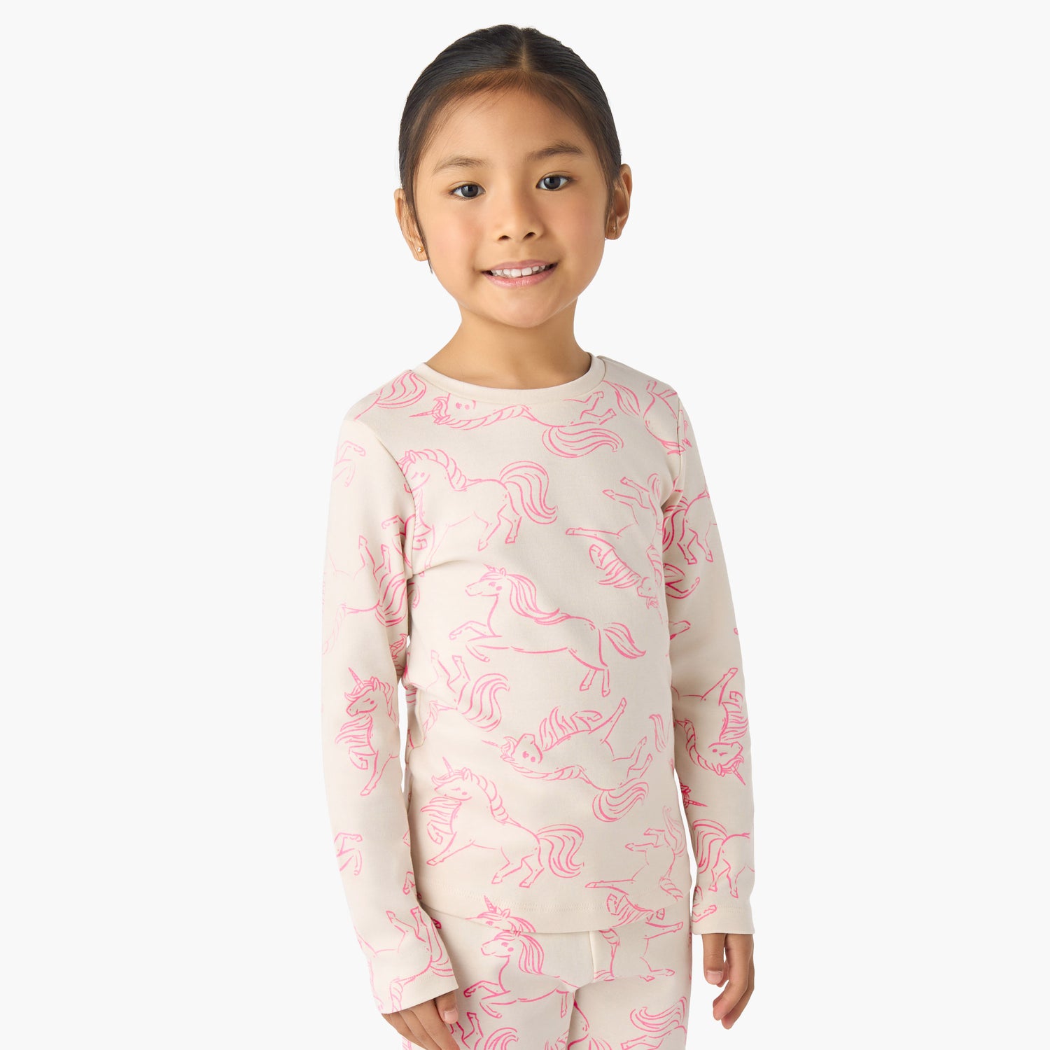 Juniors Cotton Crew Neck Long Sleeves Pyjama Set with Unicorn Print