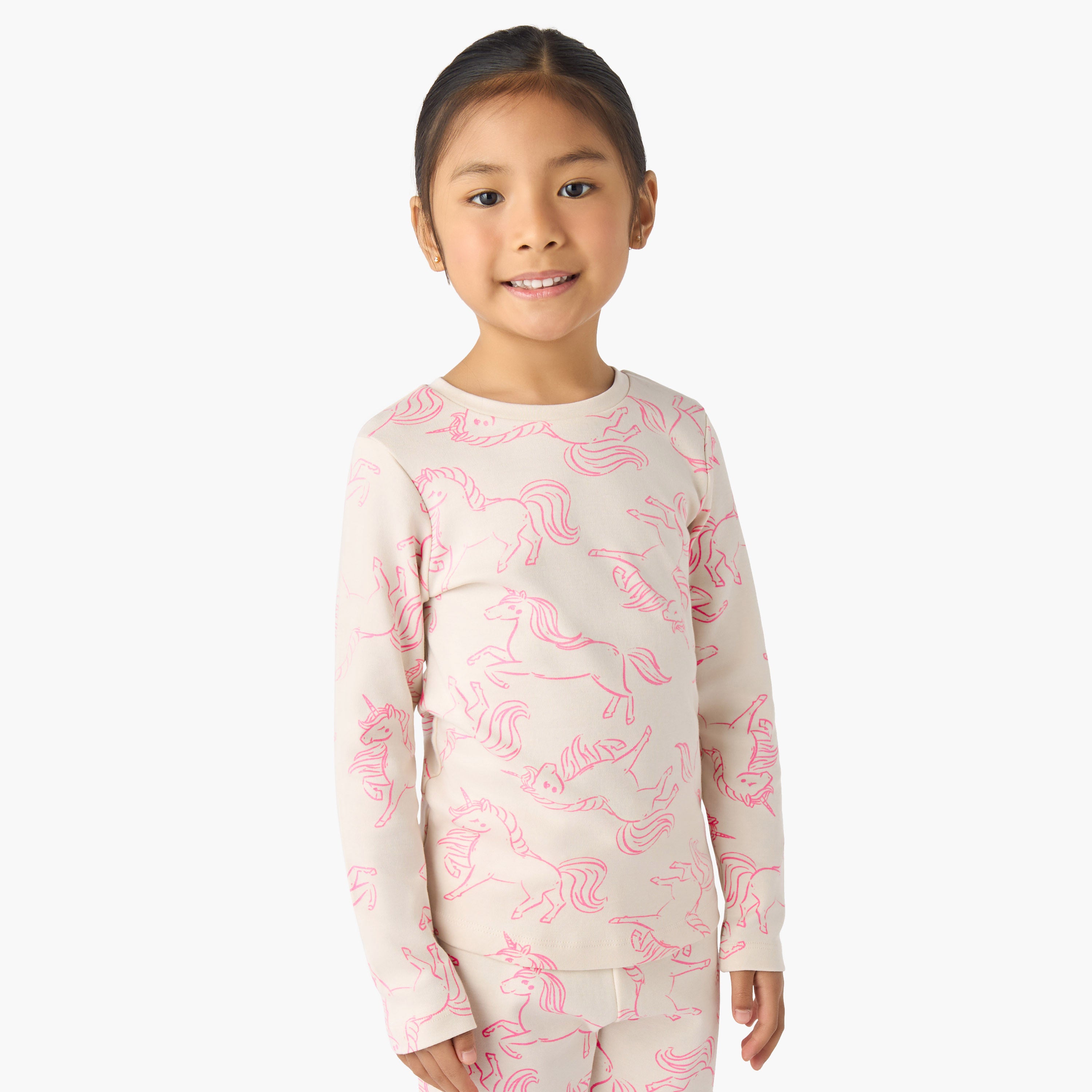 Juniors Cotton Crew Neck Long Sleeves Pyjama Set with Unicorn Print