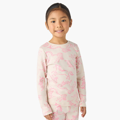 Juniors Cotton Crew Neck Long Sleeves Pyjama Set with Unicorn Print