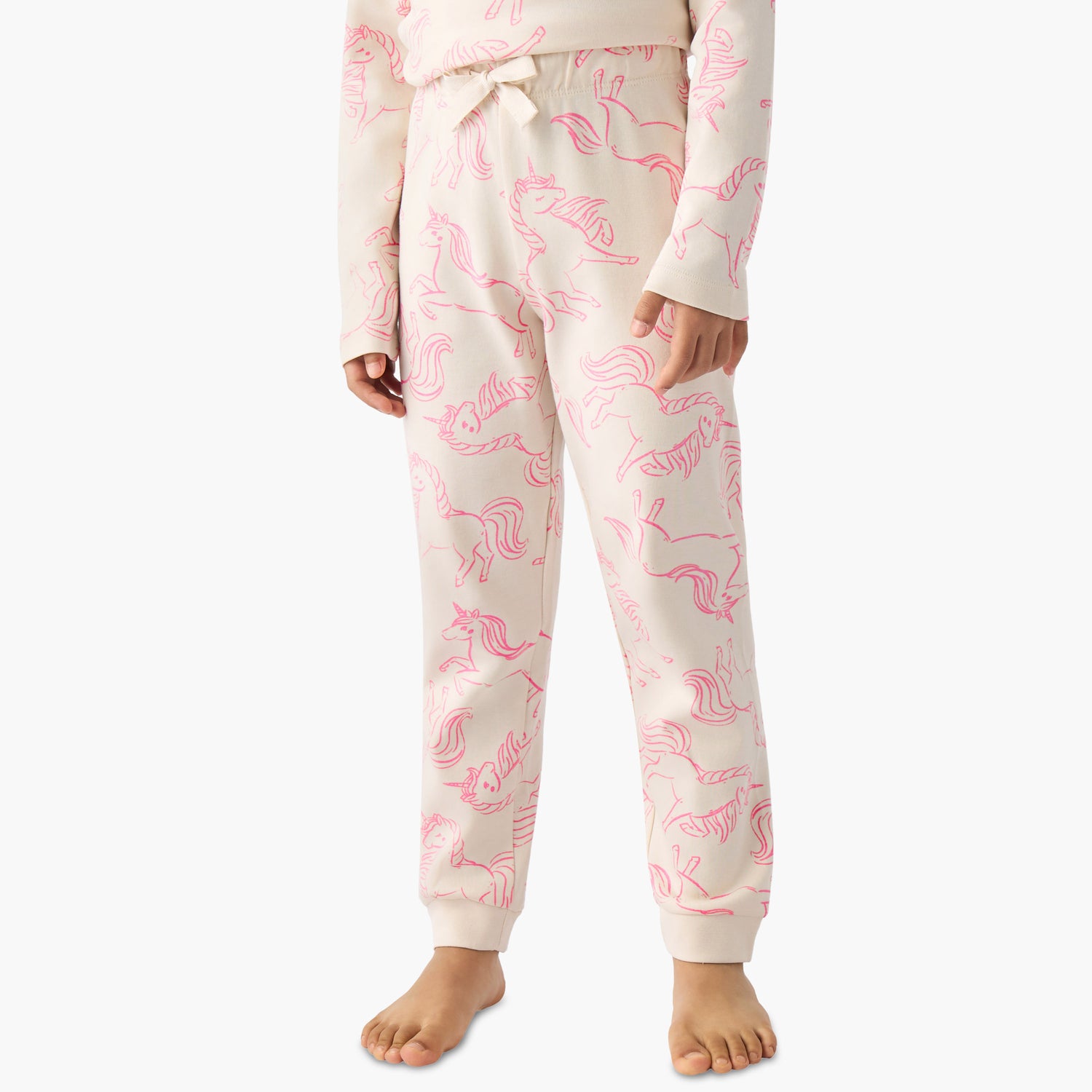 Juniors Cotton Crew Neck Long Sleeves Pyjama Set with Unicorn Print