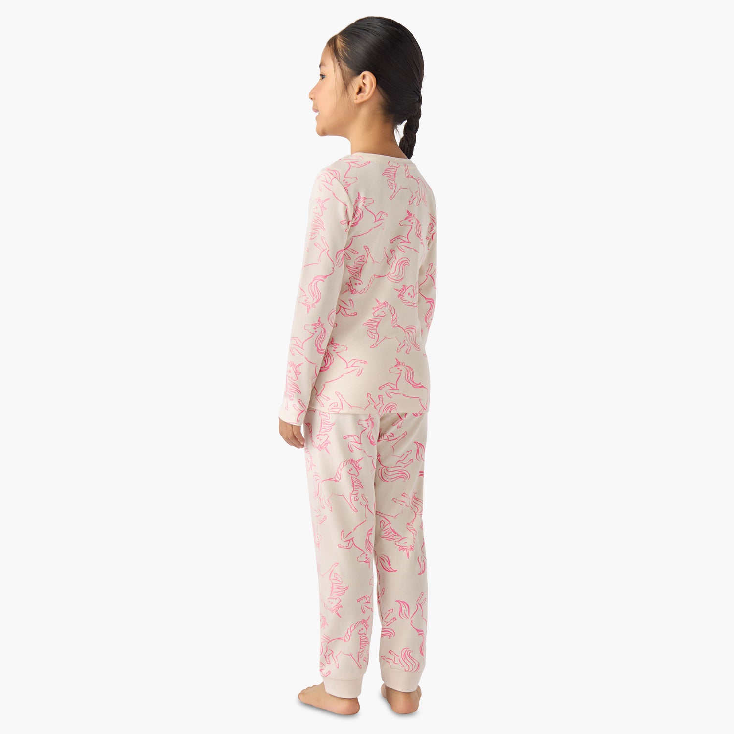 Juniors Cotton Crew Neck Long Sleeves Pyjama Set with Unicorn Print