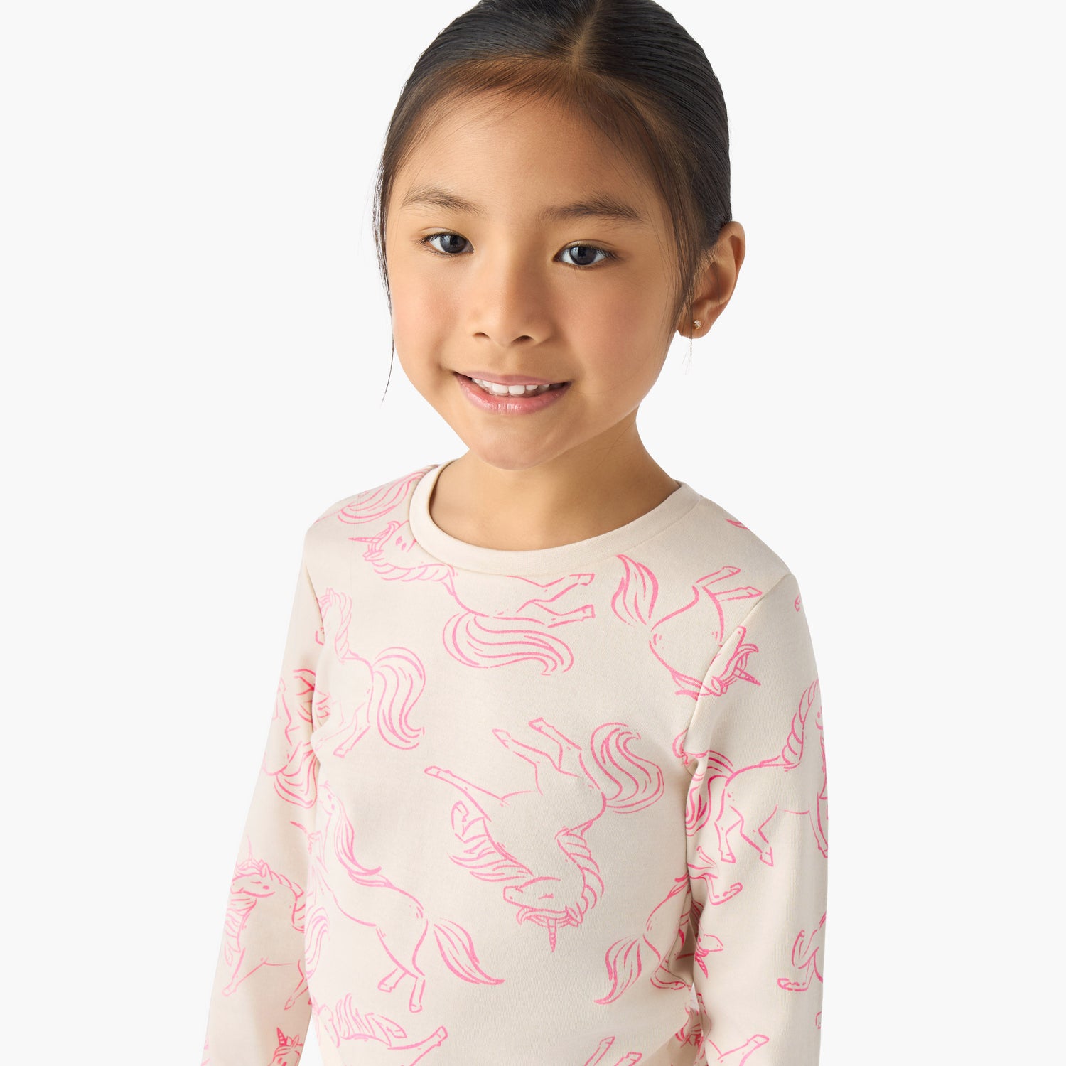 Juniors Cotton Crew Neck Long Sleeves Pyjama Set with Unicorn Print