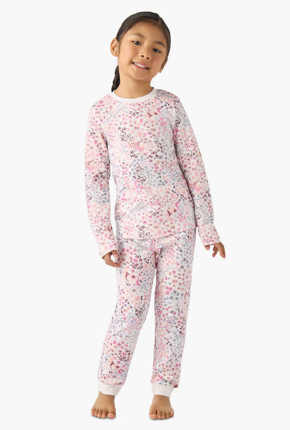 Juniors Cotton Crew Neck Long Sleeves Pyjama Set with Floral Print