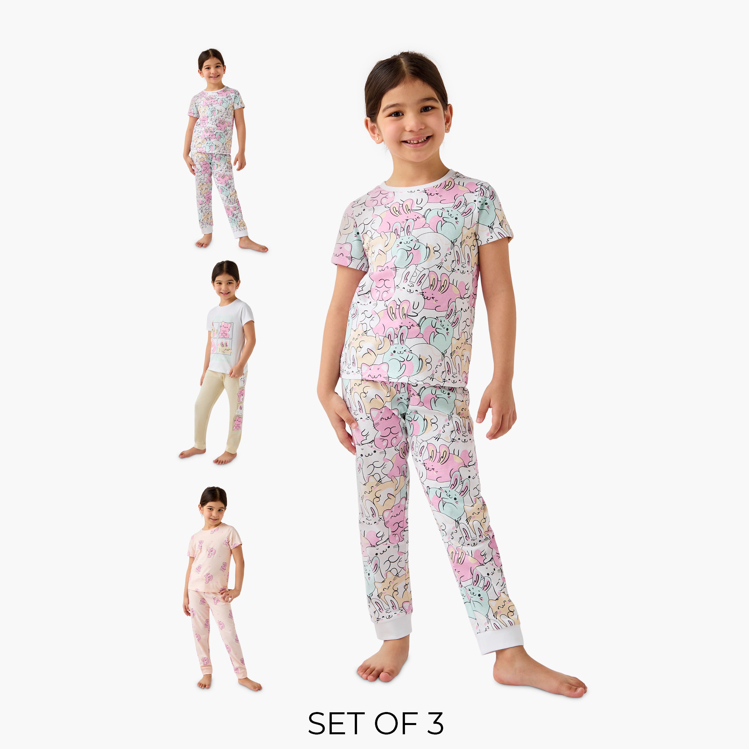 Juniors Printed T-shirts and Pyjamas - Set of 3 - Multicolour / 2-3 yrs