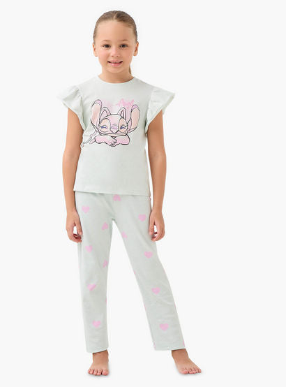 Disney Stitch Print T-shirt and Pyjama Set-girls-clothing-nightwear-image-1