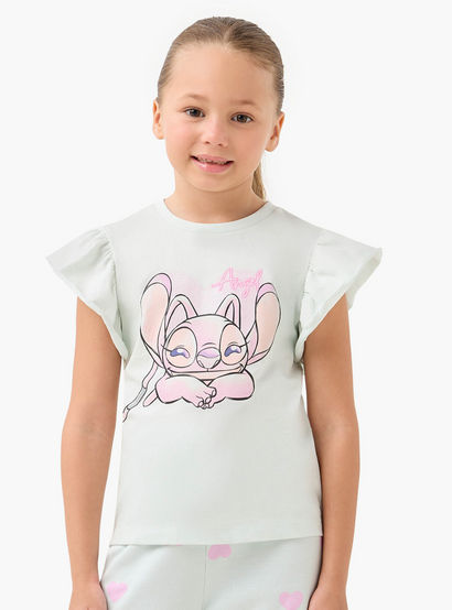 Disney Stitch Print T-shirt and Pyjama Set-girls-clothing-nightwear-image-2