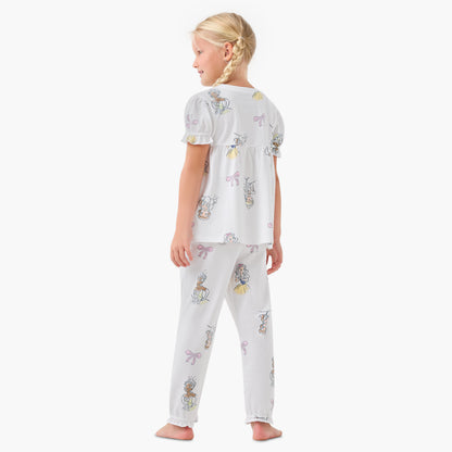 Disney Girls Pyjama Set with Princess Print - Cotton - Short Sleeves - Crew Neck
