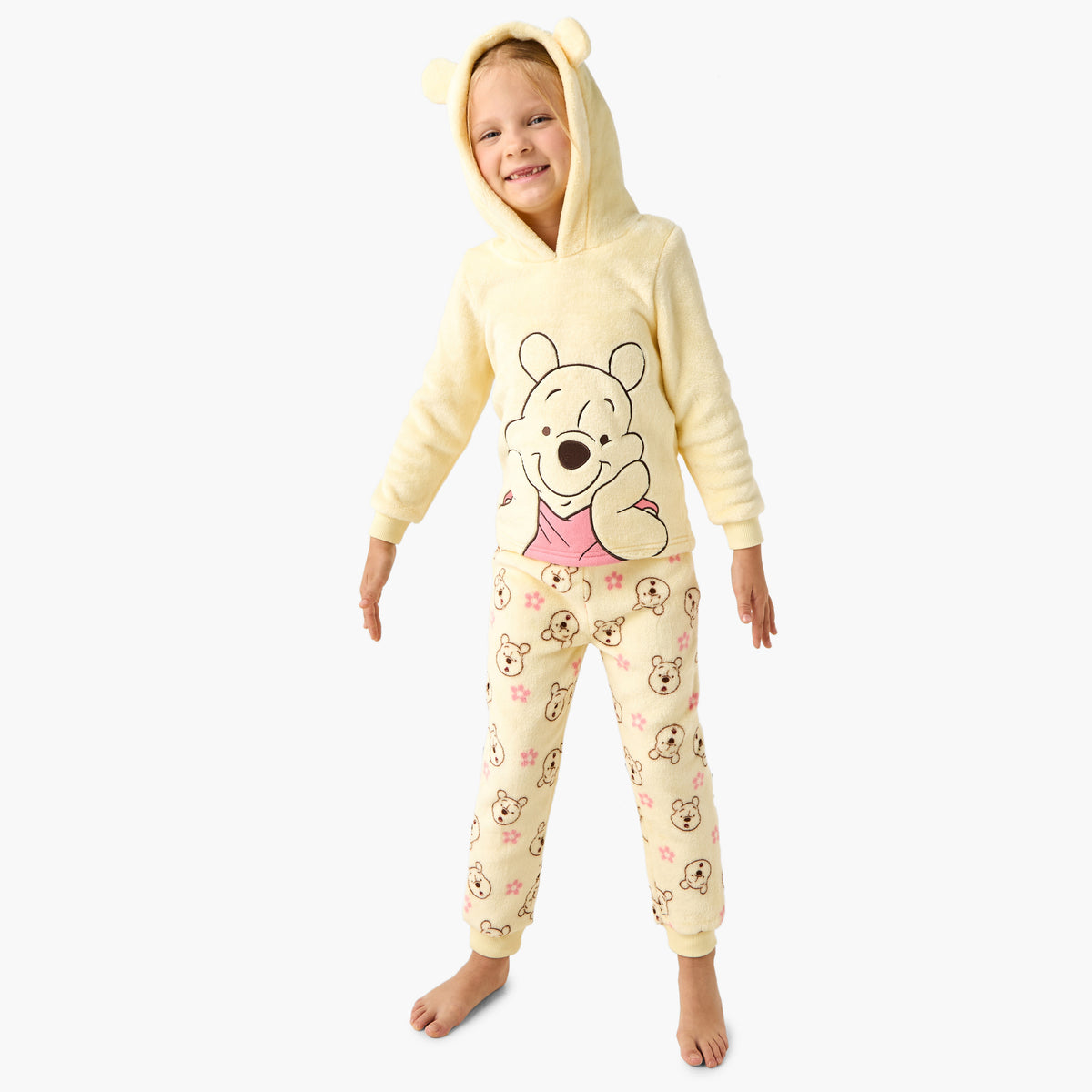 Disney Girls Pyjama Set with Winnie The Pooh Print - Polyester - Long Sleeves - Hooded Neck