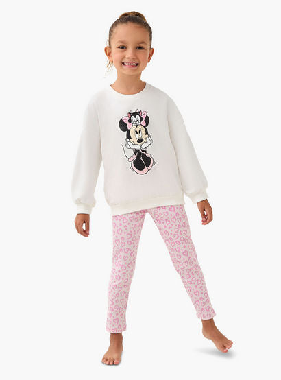 Disney Cotton Crew Neck Long Sleeve Pyjama Set with Minnie Mouse Print-baby-girls-clothing-winterwear-pyjamasets-image-1
