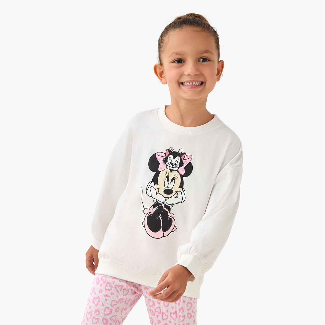 Disney Cotton Crew Neck Long Sleeve Pyjama Set with Minnie Mouse Print