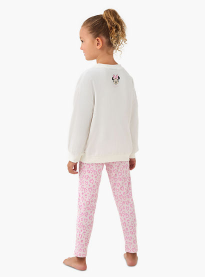 Disney Cotton Crew Neck Long Sleeve Pyjama Set with Minnie Mouse Print-baby-girls-clothing-winterwear-pyjamasets-image-4