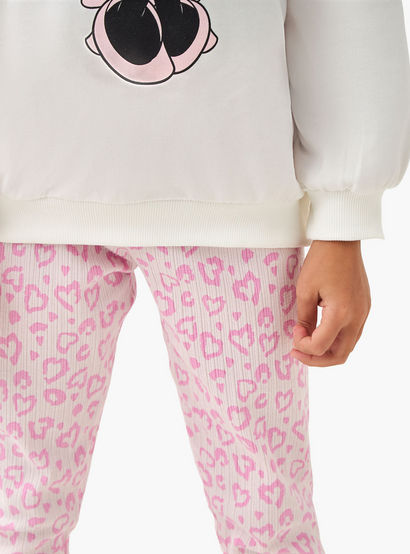 Disney Cotton Crew Neck Long Sleeve Pyjama Set with Minnie Mouse Print-baby-girls-clothing-winterwear-pyjamasets-image-5