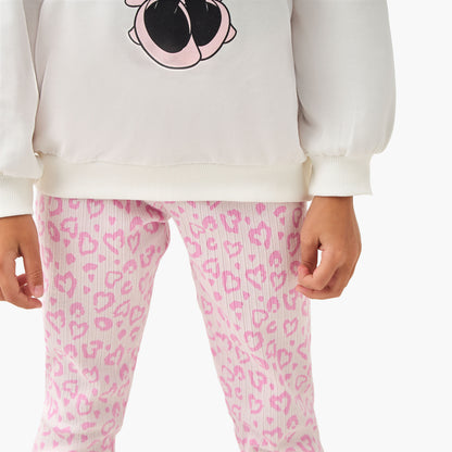 Disney Cotton Crew Neck Long Sleeve Pyjama Set with Minnie Mouse Print