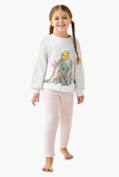 Disney Cotton Crew Neck Long Sleeves Pyjama Set with Dumbo Print