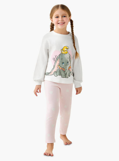 Disney Cotton Crew Neck Long Sleeves Pyjama Set with Dumbo Print-girls-clothing-nightwear-image-1