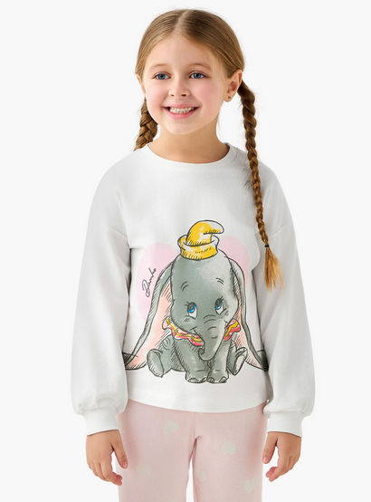 Disney Cotton Crew Neck Long Sleeves Pyjama Set with Dumbo Print-girls-clothing-nightwear-image-2