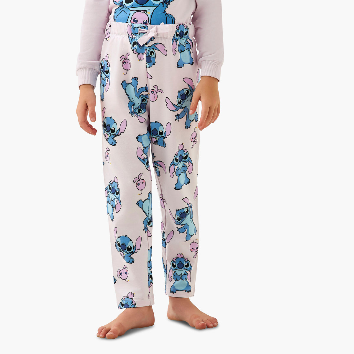 Disney Cotton Crew Neck Long Sleeves Pyjama Set with Stitch Print