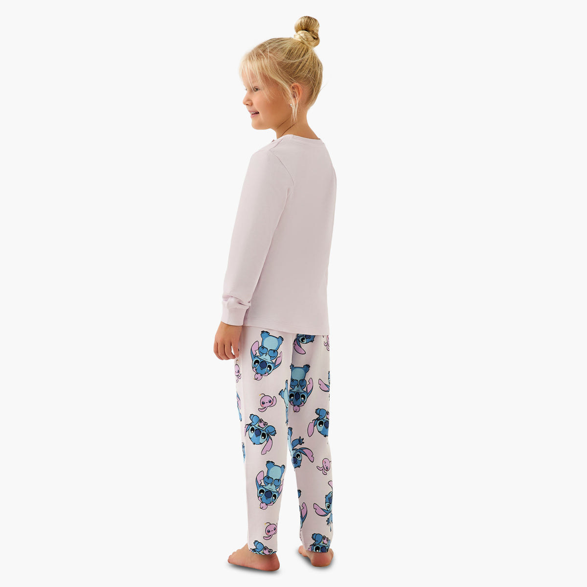 Disney Cotton Crew Neck Long Sleeves Pyjama Set with Stitch Print