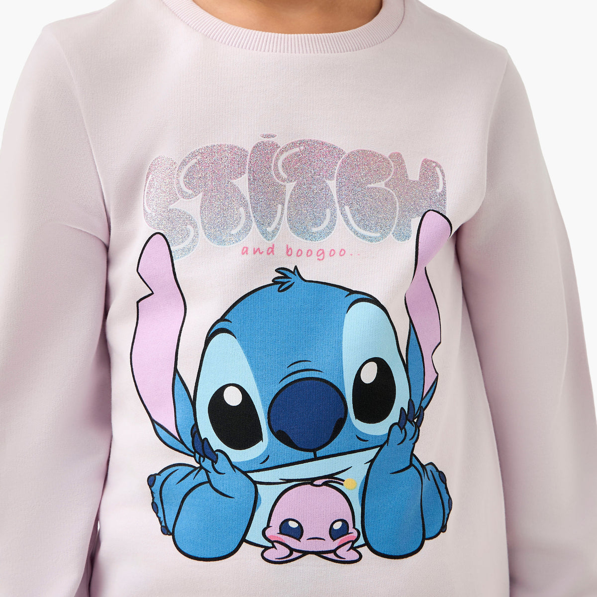 Disney Cotton Crew Neck Long Sleeves Pyjama Set with Stitch Print