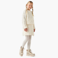 Juniors Crew Neck Long Sleeves Sweater and Skirt Set with Stockings-undefined-image-1