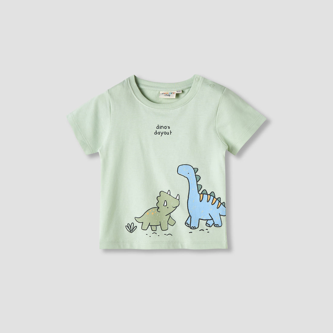 Juniors Boys Crew Neck T-shirt with Dinosaur Print - Cotton - Short Sleeves - Green / 12-18 mths