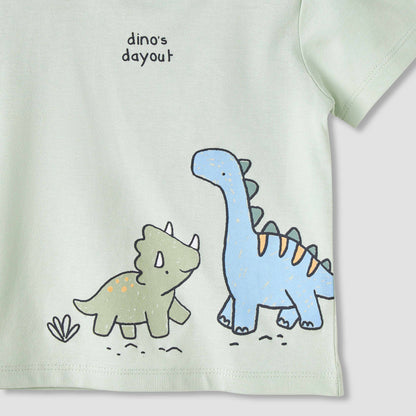 Juniors Boys Crew Neck T-shirt with Dinosaur Print - Cotton - Short Sleeves