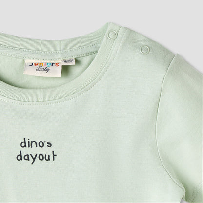 Juniors Boys Crew Neck T-shirt with Dinosaur Print - Cotton - Short Sleeves