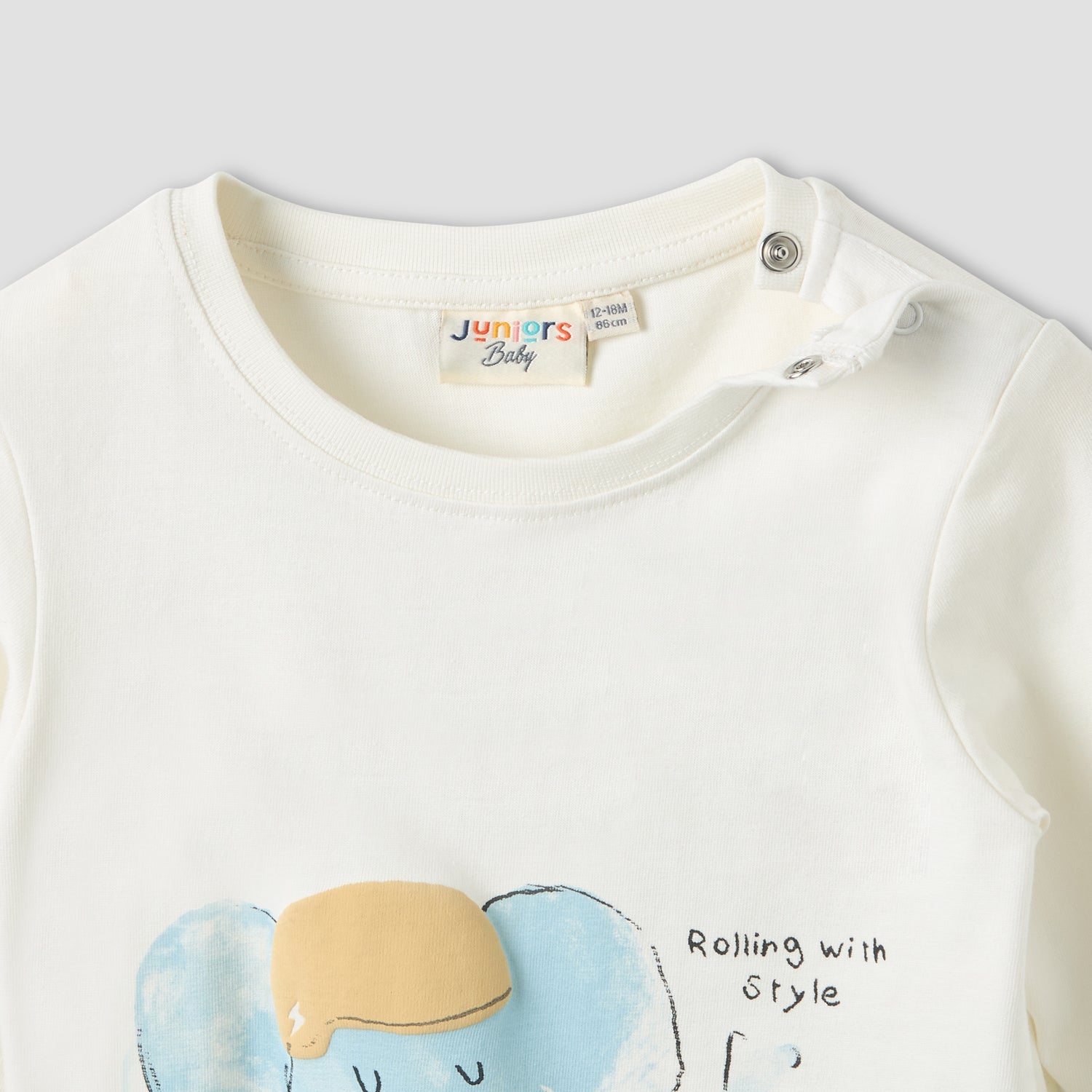 Juniors Crew Neck Long Sleeves T-shirt with Elephant Print