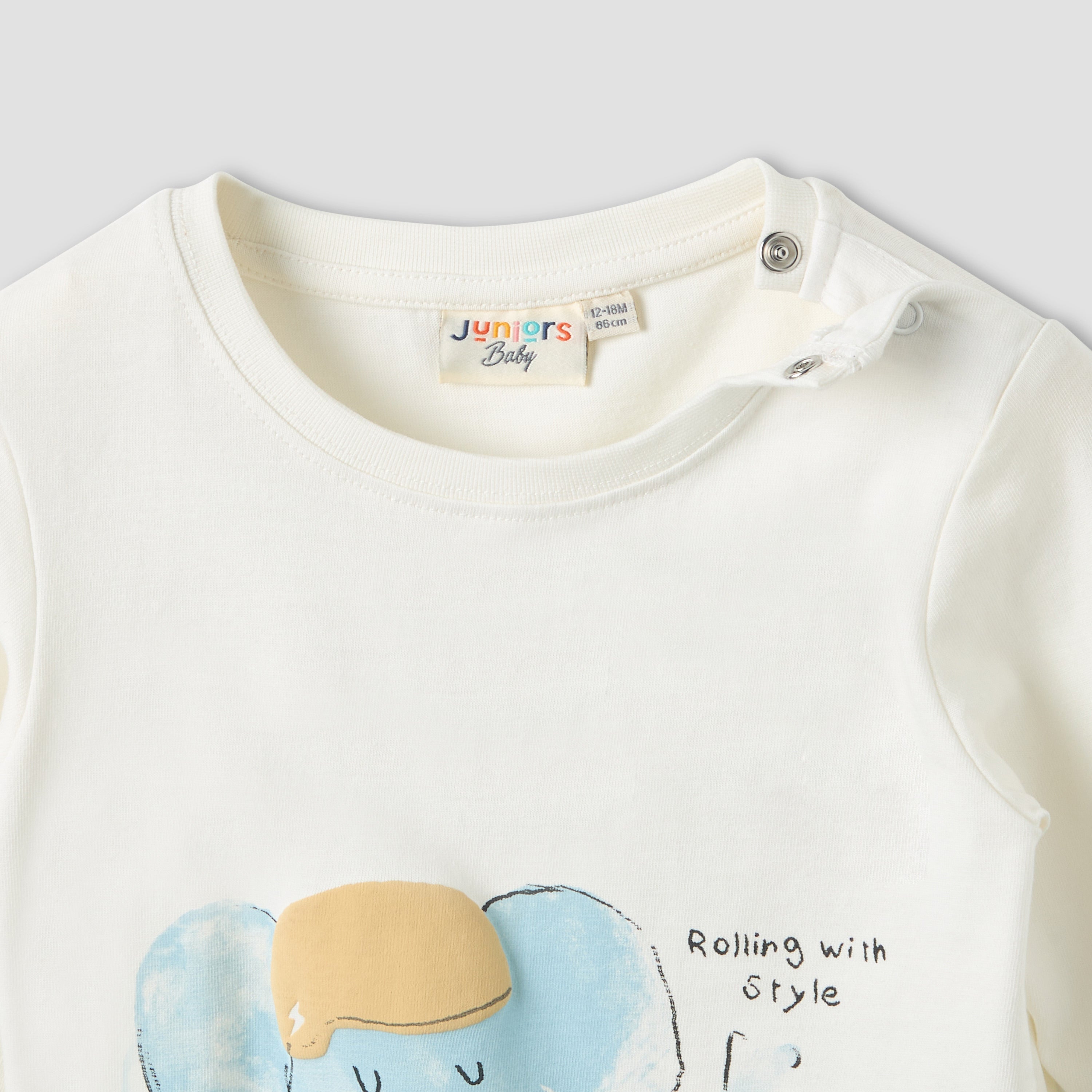 Juniors Crew Neck Long Sleeves T-shirt with Elephant Print