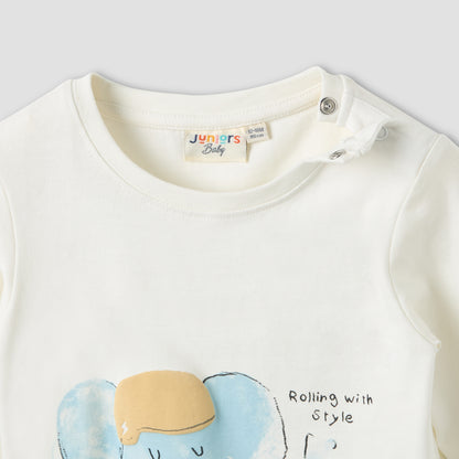 Juniors Crew Neck Long Sleeves T-shirt with Elephant Print
