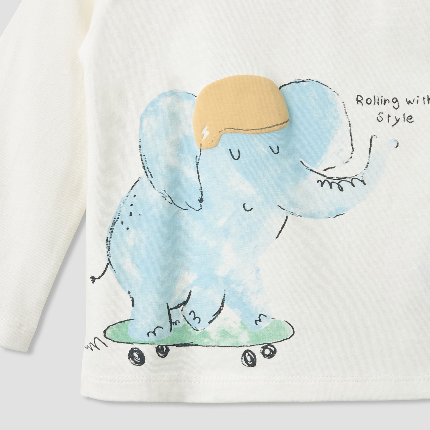 Juniors Crew Neck Long Sleeves T-shirt with Elephant Print