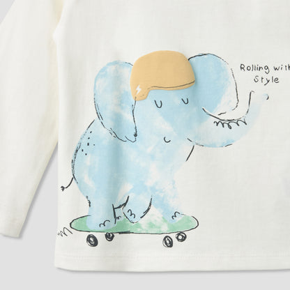 Juniors Crew Neck Long Sleeves T-shirt with Elephant Print