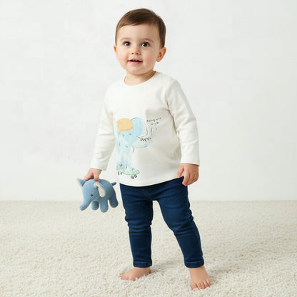 Juniors Crew Neck Long Sleeves T-shirt with Elephant Print